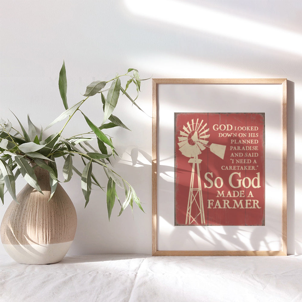 So God Made a Farmer Wall Decor Sign - 8x10 Farm Poster - Farm Wall Art Decor - Farm Pictures - Farm Kitchen Wall Decor for Living Room - Religious Christian Gifts - God Wall Decor - Paul Harvey