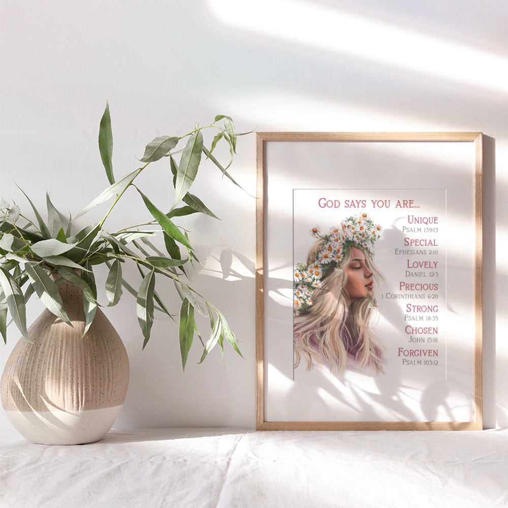 God Says You Are Wall Art - Catholic Christian Gifts for Women - Inspirational Religious Wall Decor - Bible Verses - Holy Scripture Wall Art - Boho Spiritual Wall Decor - Uplifting Positive Quotes