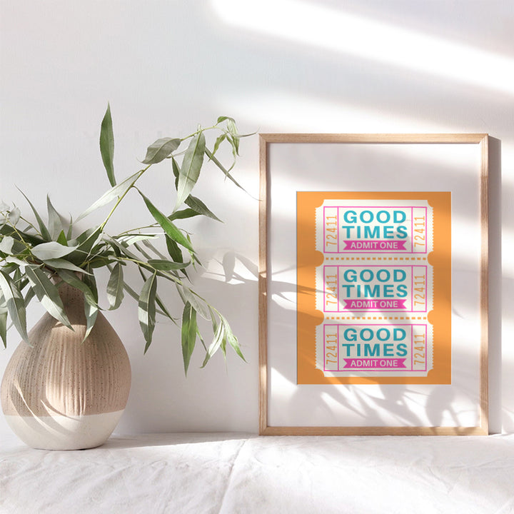 Good Times Trendy Wall Decor - 70s Pop art Retro style Cute Preppy Room Decor - positive Indie Minimalist Wall Art - Funky Wall Art, Eclectic Wall Decor for Women - Chic Home Decor Living room 8x10