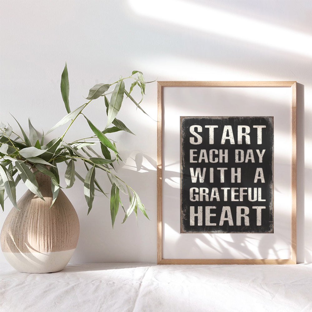 Inspirational Wall Art & Decor - Start Each Day With A Grateful Heart Poster - Gratitude Grateful Room Decor for Men, Women, Home Office - Uplifting Spiritual Wall Art - Positive Quotes Sayings Sign