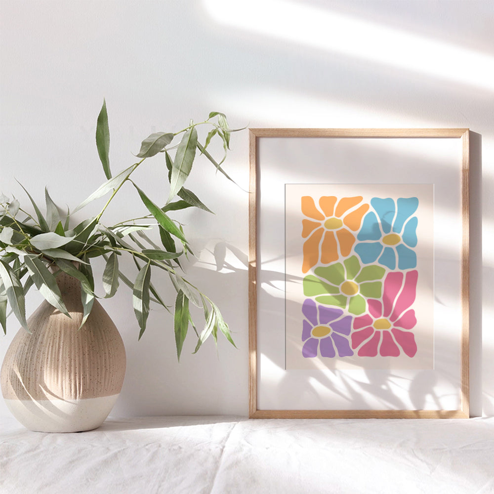 Groovy 60s 70s Modern art - Trendy Room Decor, Retro style Pastel Colors Abstract art - Boho-chic Hippie Contemporary Wall Art - Dorm Kitchen Dining room Bedroom Living room Decor Aesthetic Wall Decor