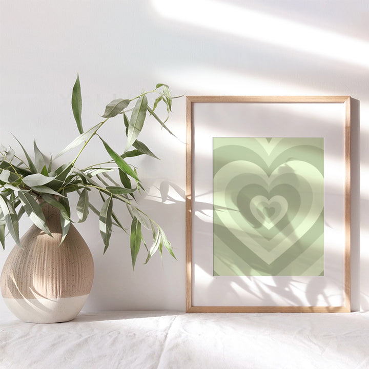 Green Heart Farmhouse Wall Art - Boho-chic Wall Decor - Cute Aesthetic Room Decor - Retro style Pop art Modern art Funky Preppy Room Decor - Trendy Bedroom decoration for Women Woman Teen Girls Girl