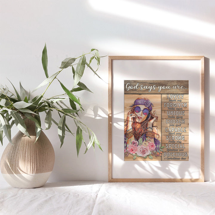 Positive Affirmations Bible Verses Decor - Boho Hippie Wall Art - Religious Christian Scripture Encouragement Gifts for Women, Girls, Teens Bedroom - Inspirational Motivational Poster - Bohemian Print