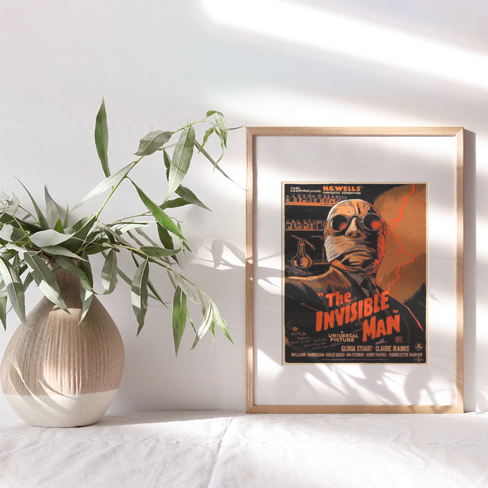 The Invisible Man - 8x10 Vintage Hollywood Horror Movie Poster Wall Art Print - Creepy Classic Scary Movie Home Decor Picture for Man Cave, Boys Bedroom, Teens Room - Gift for Men