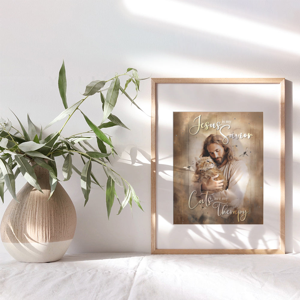 Christian Decor, Cat Wall Art & Decor - Jesus Christ, Cat Lover, Cute Cat, Christian Poster - Christian Gifts for Girls, Cat Mom - spiritual Religious art Christian Quote- Rustic Farmhouse Home Decor