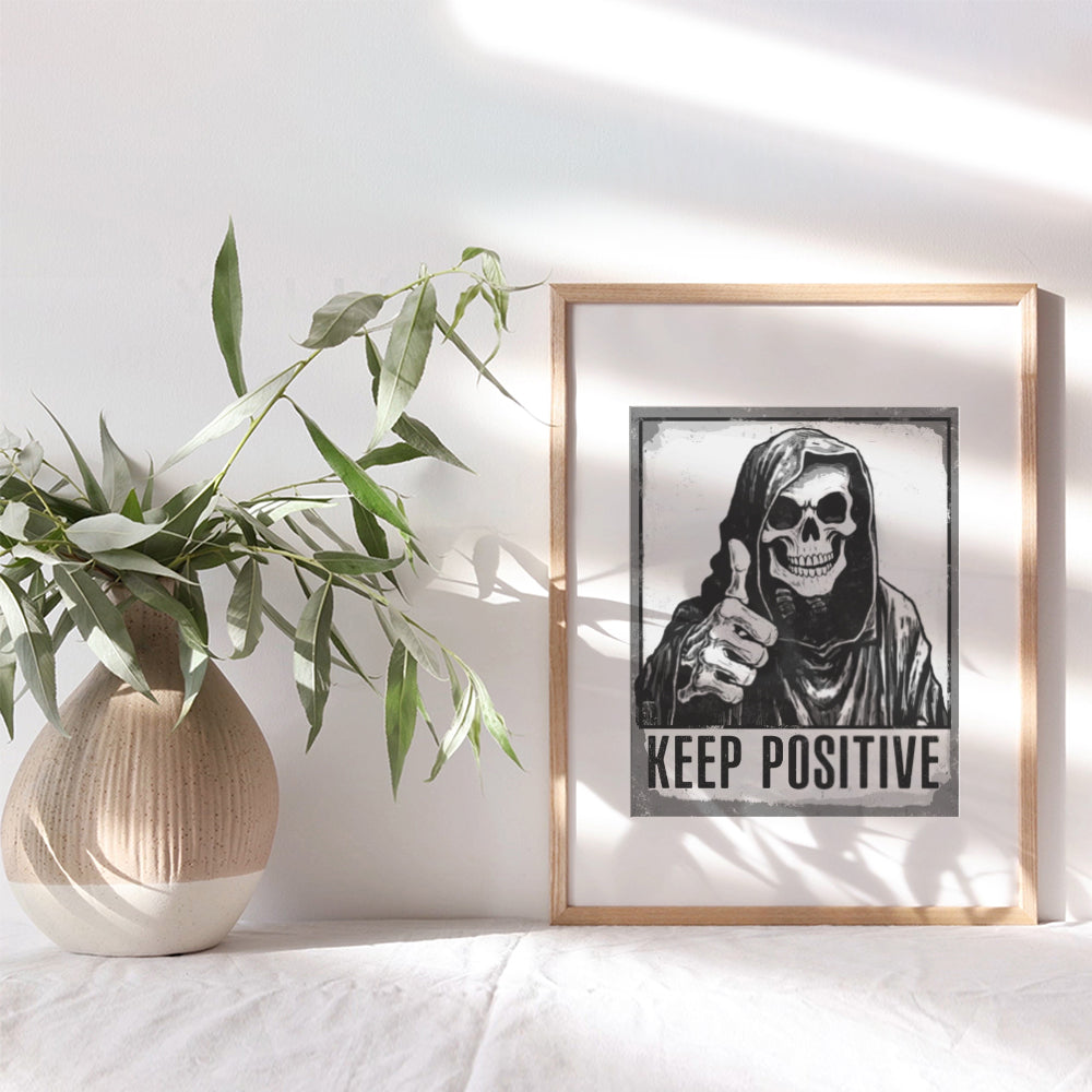 Gothic Home Decor for Men, Skull Decor - Positive Wall Decor - Grim Reaper Decoration - Skeleton Halloween Decorations - Funny Wall Art - College Dorm Room Decor - Man Cave Decor - Boys Bedroom Decor