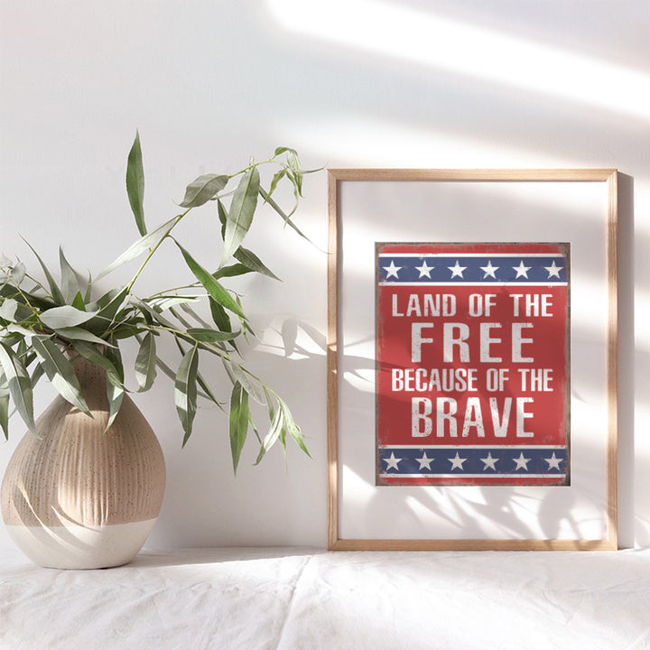 Patriotic USA Wall Art - American Flag Home Decor - Gift for US Military Veteran, Soldier, Army, Marine, Air Force, Navy, Vet, Men, Women - Rustic Americana Room Decoration Poster Sign Plaque