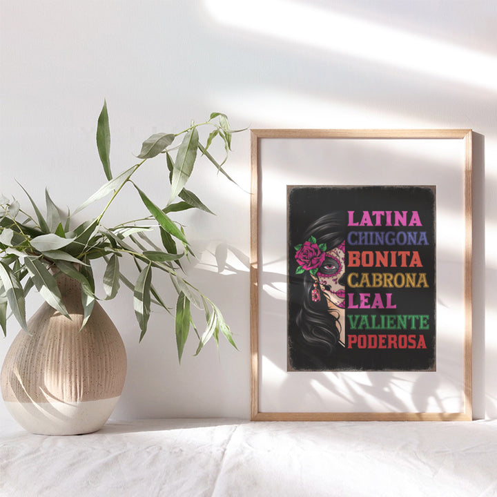 Latinx Wall Art for Women - Mexican Theme Regalos Para Mujer - Sugar Skull Decor Decoracion Para Sala, Nina - Inspirational Quotes Wall Art for Latinos, Chicanos, Woman, Girl - Motivational Wall Decor