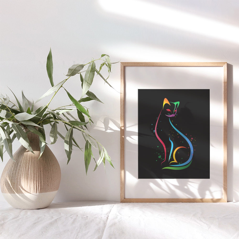 Mid Century Modern Cat Decor - Abstract Minimalist Wall Art - Line Art - Cute Cat Lover Gifts for Women - Aesthetic Room Decor Poster - Minimalistic Minimal Wall Art - Kitty Cat Decorations - Black