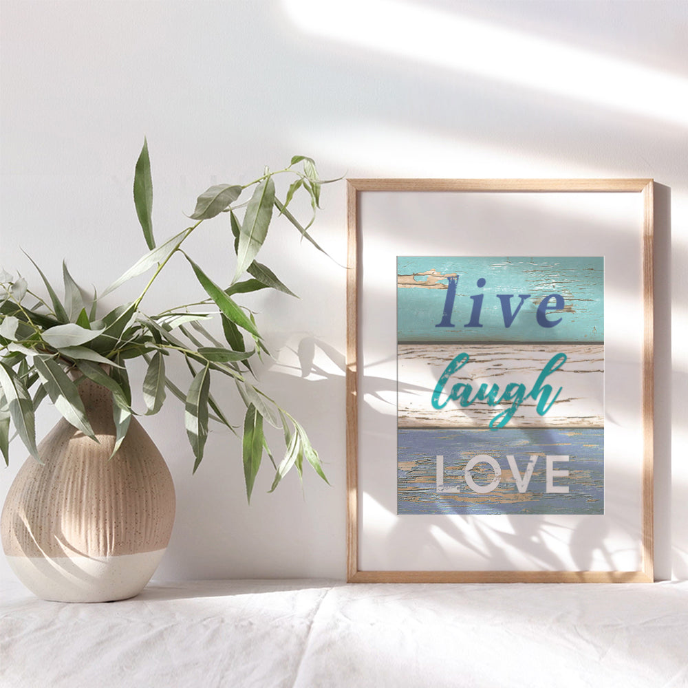 Live Laugh Love Wall Decor - Blue Rustic Bathroom Decor - Inspirational Wall Art - Positive Quotes Wall Decor - Sayings for Wall Decor - Uplifting Gifts for Women - Inspiring Quotes Wall Decor - 8x10