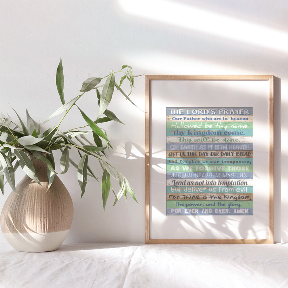 The Lords Prayer Wall Art - Rustic Religious Wall Decor - Farmhouse Christian Decorations - Catholic Gifts for Men, Women - Scripture Wall Art - Inspirational Shabby Chic, Country Sign - Unframed