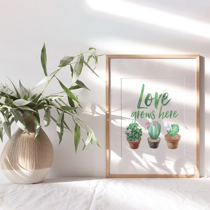 Love Grows Here Sign - Cactus Wall Art - Desert Decor - Cactus Wall Decor - Boho Decor for Bedroom, Living Room, Office, Bathroom - Saguaro Cactus Decor - Sonoran Desert Wall Art - Cactus Blossom