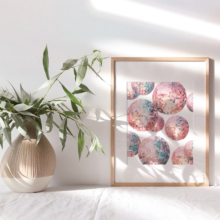 Disco Ball Wall Art & Decor - 70s 80s Aesthetic Dorm Room Gallery Wall Art - Preppy Room Decor - Pink Pop art, Vintage Retro Teen Girls Bedroom Decor for Women - Funky Home Decor, Trendy Room Decor