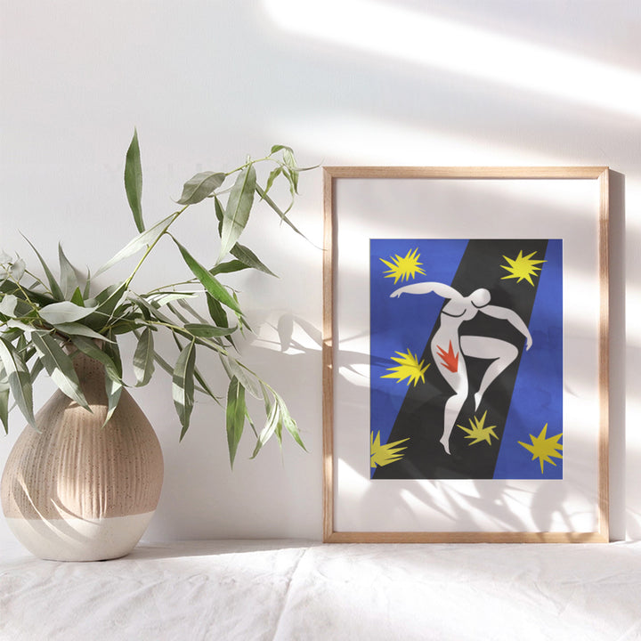 Henri Matisse Style Wall Decor - Black and Blue Contemporary Wall Art Aesthetic - Mid-century modern Wall Decor for Women - Navy Blue and White Impressionism Painting - Minimalist Modern art Poster