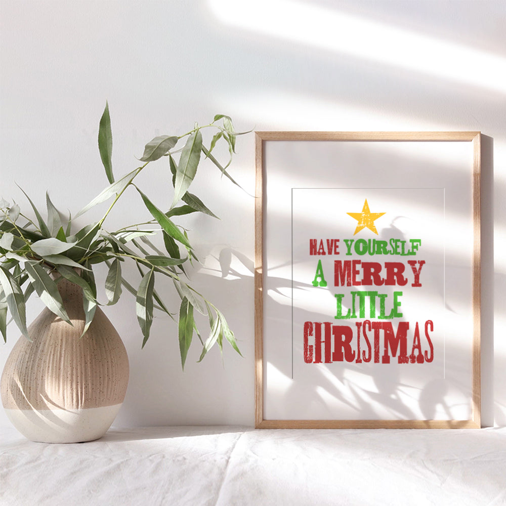 Yellowbird Art & Design - Have Yourself A Merry Little Christmas Holiday Wall Art - Holiday Home Decor - Cute Christmas Decorations - Xmas Decor - Green Gold Red Christmas Poster - 8x10 UNFRAMED