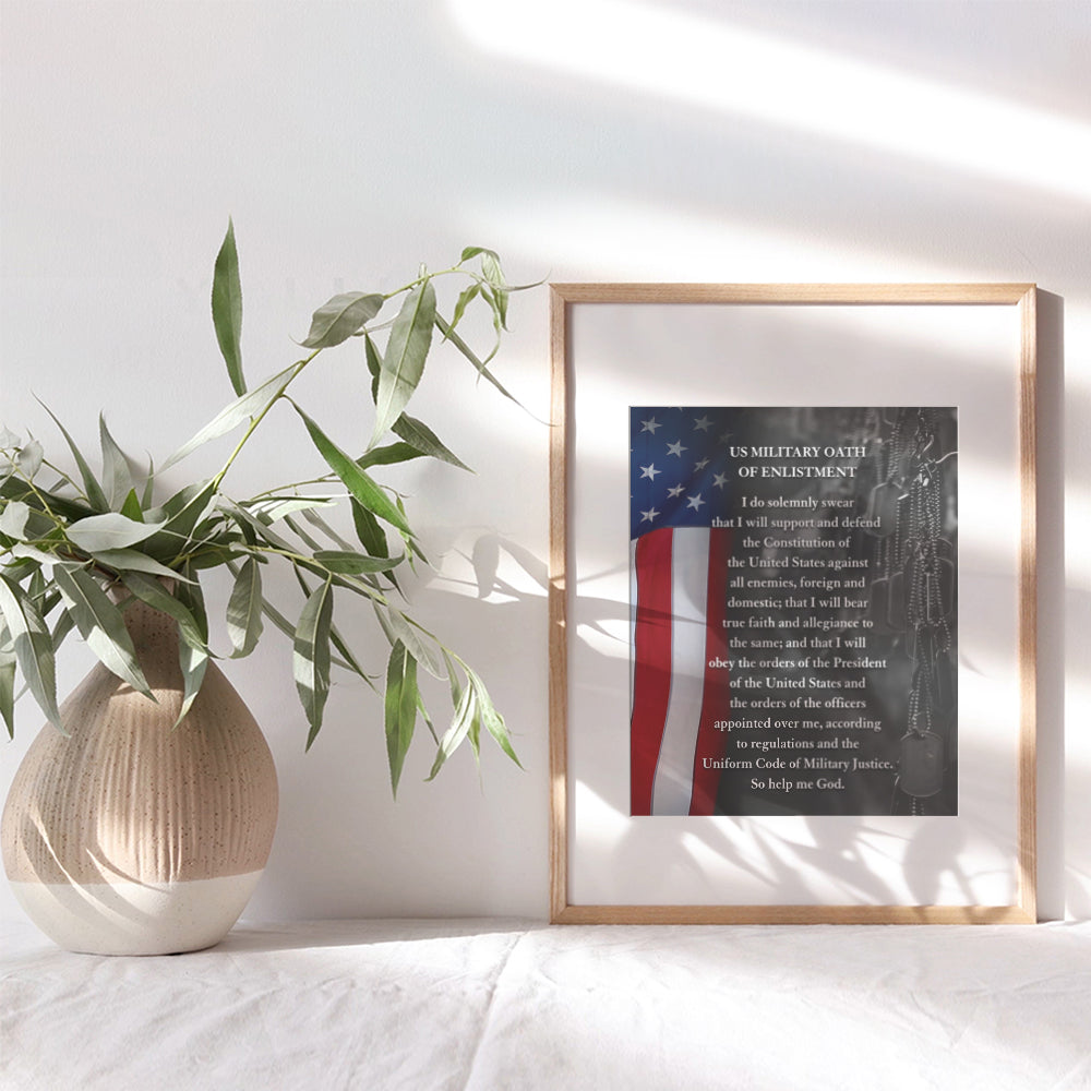 American Flag Wall Art - Oath of Enlistment - Patriotic Home Decor - Military Decor - Veteran Wall Decor - Marine Corps Gifts - Army, Navy, Air Force, Men, Women - USA Americana