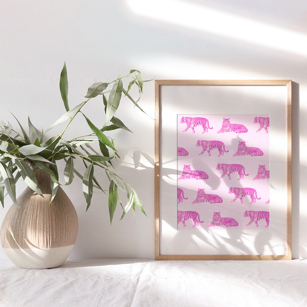 Preppy Wall Art & Decor - Funky Indie Trendy Room Decor - Pink Wall Decor Aesthetic - Tiger Wall Art - Retro style Hipster Minimalist Wall Art - Eclectic Mid-century modern Wall Decor For Women Girls