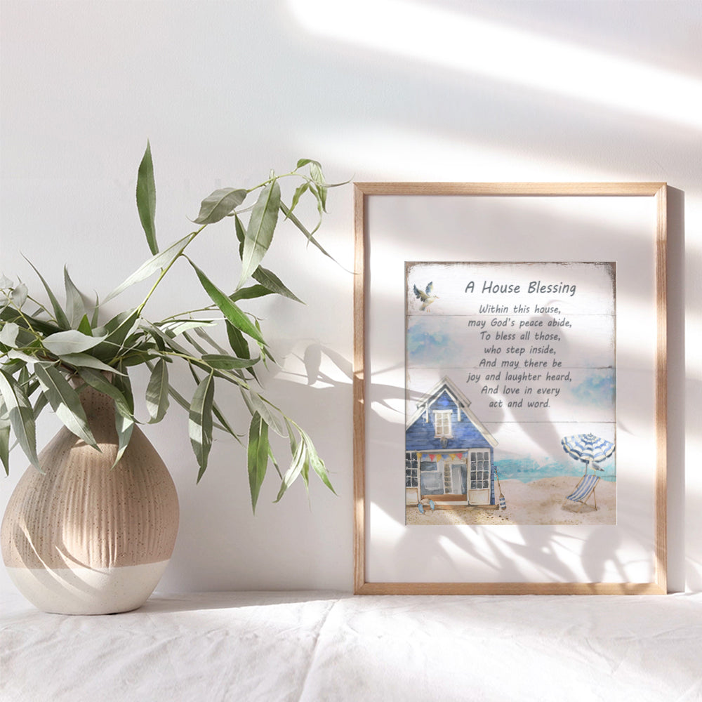 House Blessing - God Bless This House Wall Decor - Coastal Wall Decor - Christian Religious Housewarming Gifts - Rustic Beach Wall Decor - Ocean Beach House Decor - Nautical Wall Art - Beach Bathroom