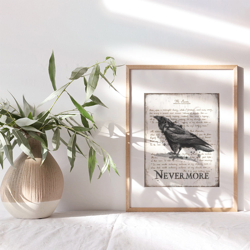 Edgar Allan Poe Gifts - The Raven - Nevermore - Creepy Poetry Poem Wall Art - Goth Room Decor - Gothic Home Decor - Vintage Rustic Decoration - 8x10 Retro Poster Print - Sign Plaque Poster - Unframed