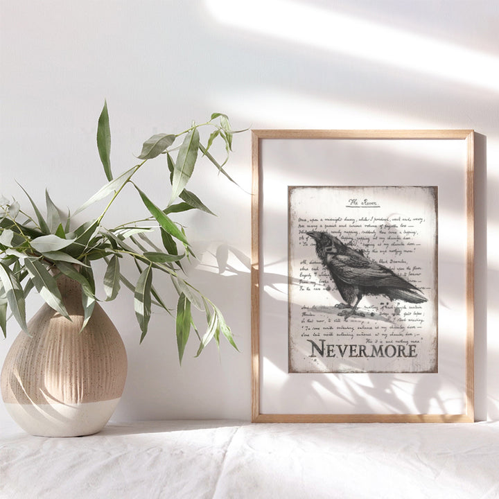 The Raven Wall Art & Decor - Nevermore - Edgar Allan Poe Gift - Goth Room Decor - Gothic Home Decor - Creepy Poem Poetry Wall Art - Vintage Rustic Decoration - Retro Style Poster Print 8x10 UNFRAMED