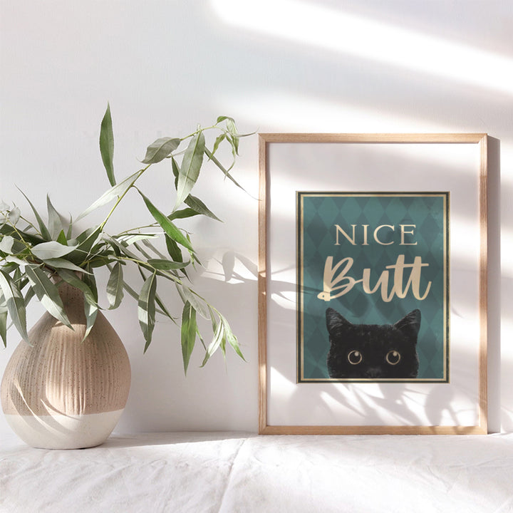 Nice Butt Bathroom Decor - Cat Wall Decor - Funny Bathroom Wall Art - Cat Bathroom Decor - Bath Wall Decor - Bathroom Decorations for Women, Kitty, Kitten, Pet, Animal Lover - Powder Room Wall Art