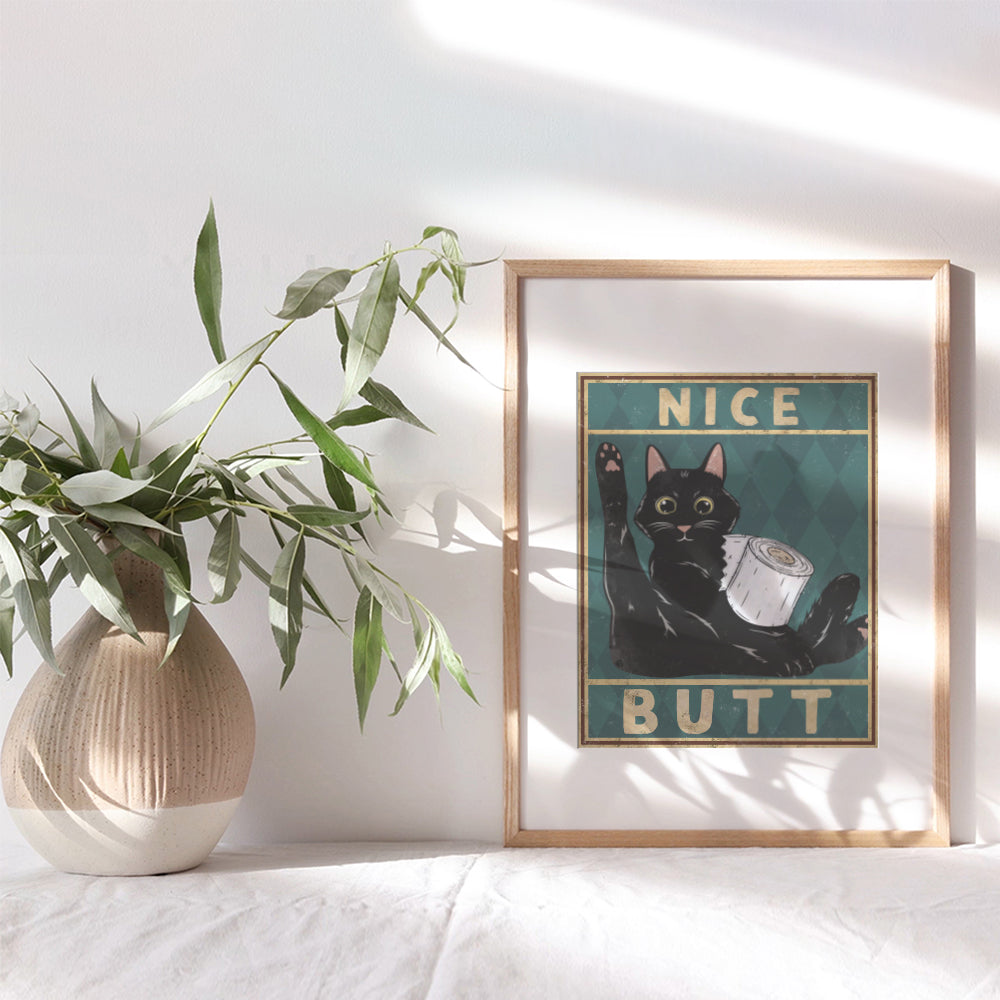 Nice Butt Bathroom Decor - Cat Bathroom Decor - Bathroom Wall Art - Bath Wall Decor - Guest Bathroom Wall Decor - Cat Wall Art - Restroom Decorations - Powder Room Decor - Funny Bathroom Poster