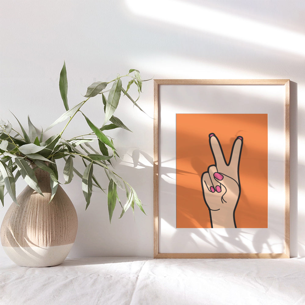 Orange Peace Sign Decor - Preppy Wall Art & Decor - Vintage Retro style Pop art - Eclectic Trendy Home Decor - Cute Indie Room Decor for Women, Teen Girls Bedroom - Boho-chic Funky Living room Decor