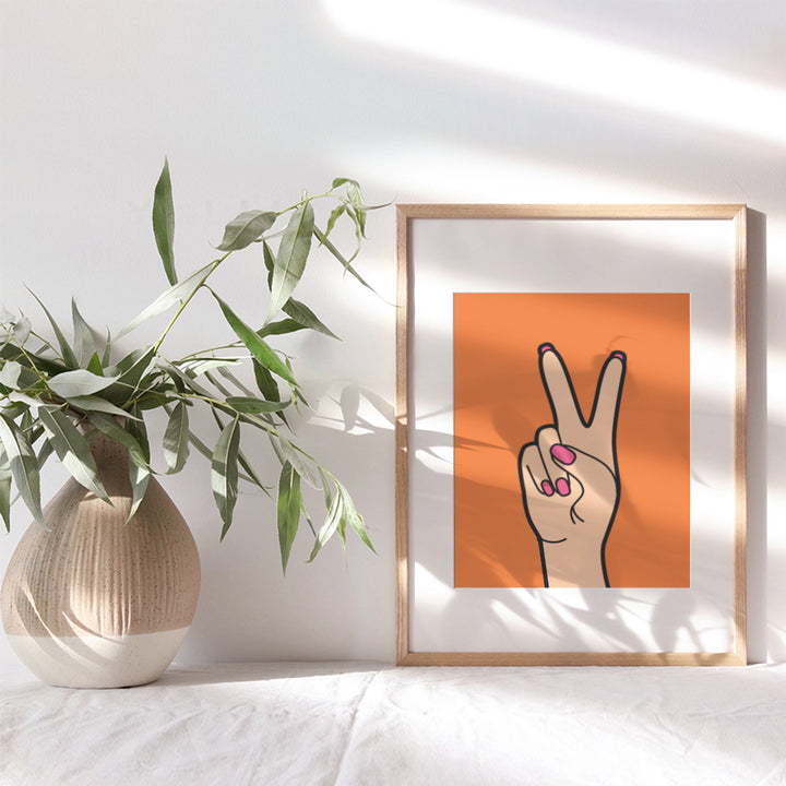 Orange Peace Sign Decor - Preppy Wall Art & Decor - Vintage Retro style Pop art - Eclectic Trendy Home Decor - Cute Indie Room Decor for Women, Teen Girls Bedroom - Boho-chic Funky Living room Decor