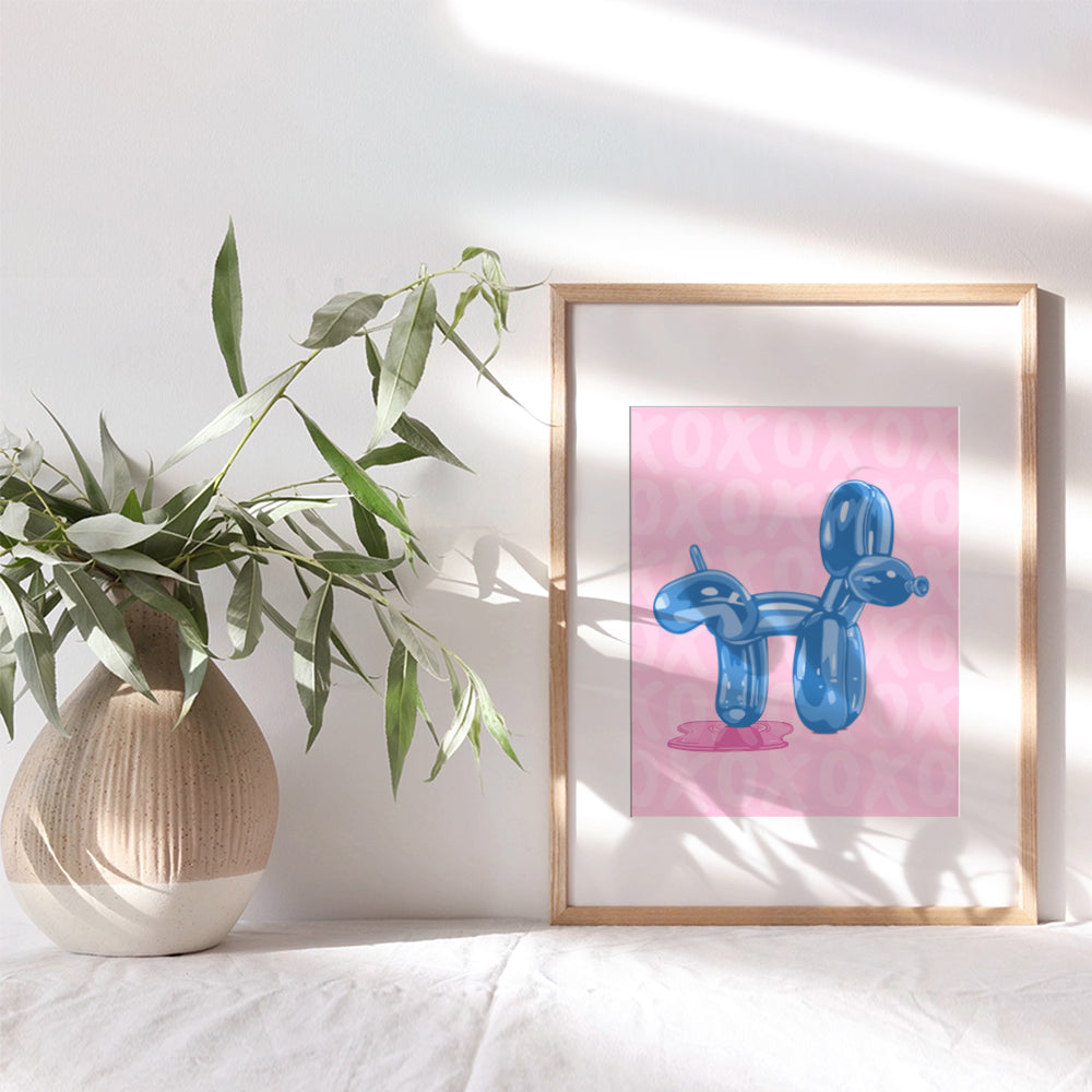 Balloon Dog Bathroom Wall Art - Funny Blue Bathroom Decor - Contemporary Modern art Pop art Poster - Cute Aesthetic Room Decor - Preppy Wall Art - Pink VSCO Trendy Wall Art - Yellowbird Art & Design