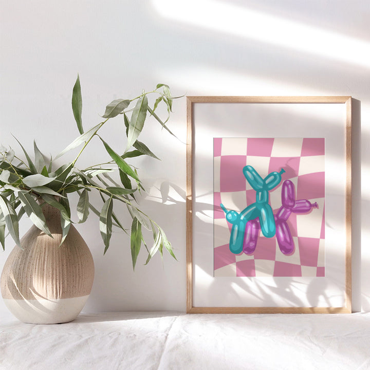 Blue Purple pop Art Decor - Pink Dorm Decorations for Girls Bedroom, small Apartment - Contemporary art for Living Room - Cute Trendy Modern art Balloon Dogs - funny Bathroom Decor Aesthetic Wall Art