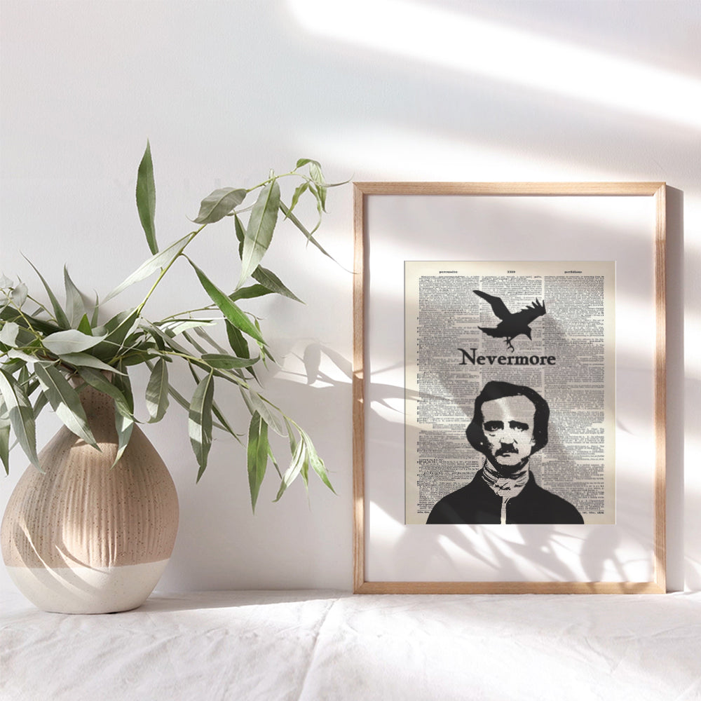 Gothic Edgar Allan Poe Decor - The Raven Poster 8x10 - Goth Room Decor - Creepy Vintage Wall Art - Nevermore Halloween - The Crow - Funny Unique Affordable Gift - Dictionary Art Photo Picture Print