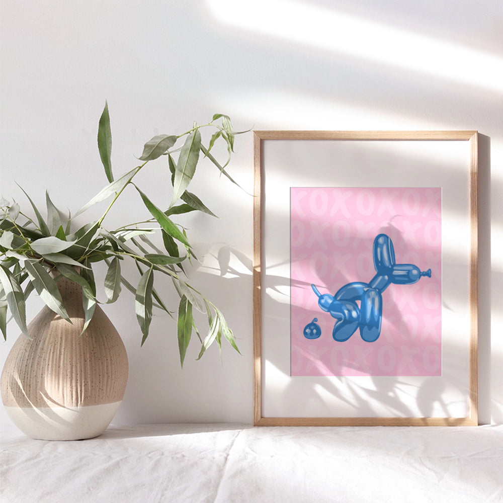 Pink Blue Bathroom Decor - Funny Bathroom Wall Art - Cute Aesthetic Room Decor - Preppy Room Decor - Yellowbird Art & Design Balloon Dog Pop art Minimalist Modern art Poster - VSCO Dorm Room Decor