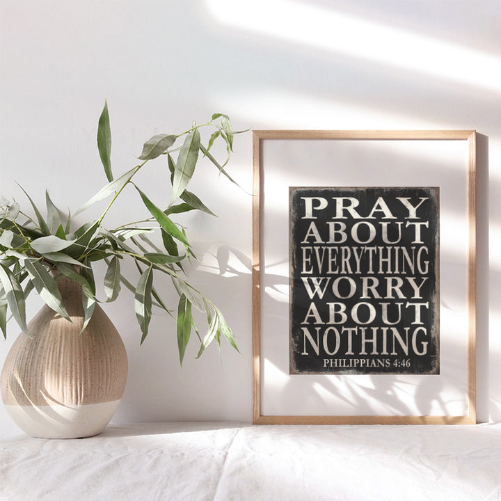 Pray About Everything Worry About Nothing Sign - Religious Wall Decor - Christian Gifts for Men - Spiritual Inspirational Gifts for Men - Catholic Wall Decor - Prayer Wall Decor - Christian Wall Art