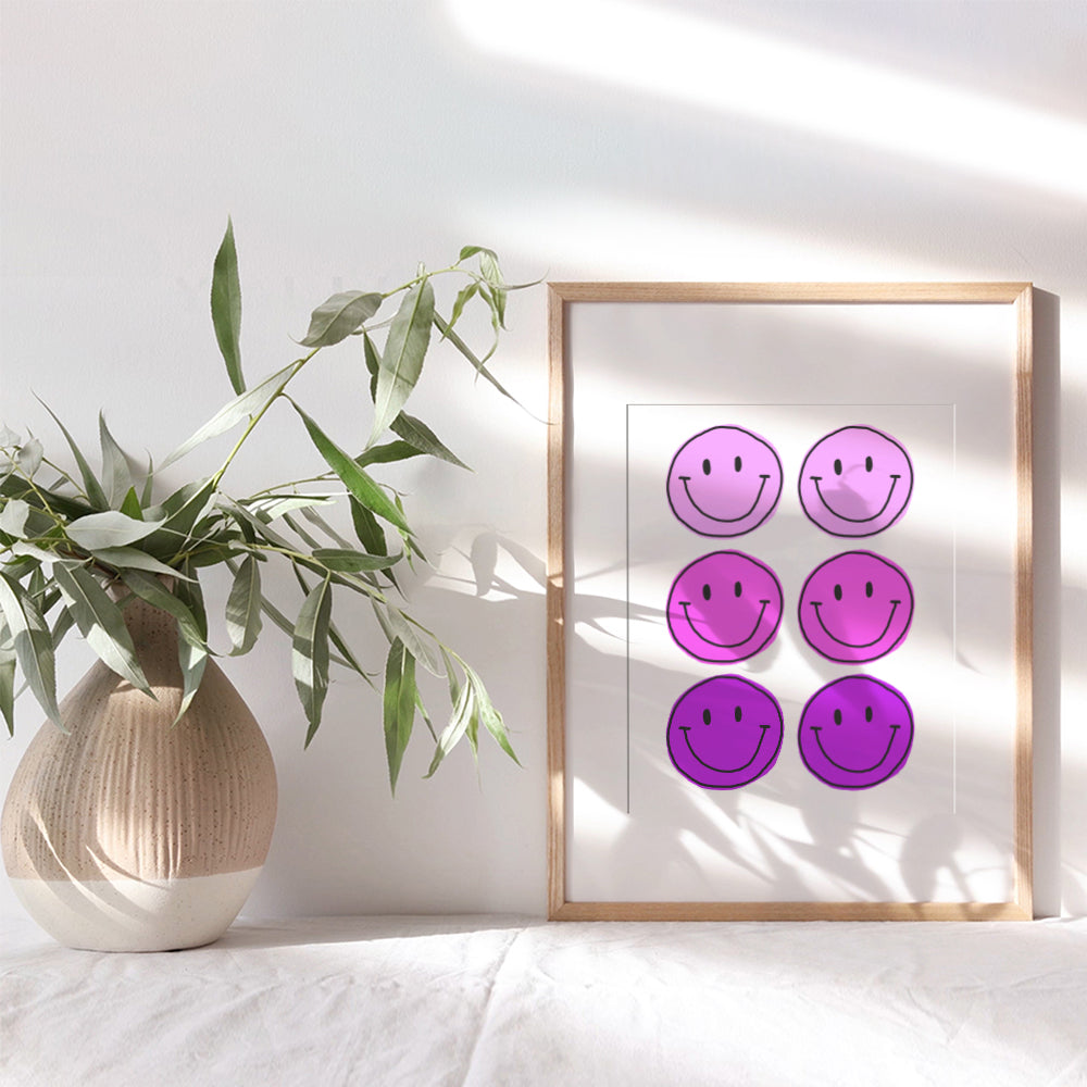 Smiley Face Purple Wall Decor - Smile Face Wall Art - Girls Bedroom Decor, Teens Room - Positive Wall Decor - Happy Decor - Preppy Room Decor - Trendy Room Decor - Modern art - Grunge Indie Room Decor