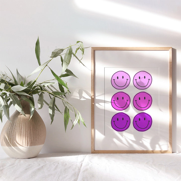 Smiley Face Purple Wall Decor - Smile Face Wall Art - Girls Bedroom Decor, Teens Room - Positive Wall Decor - Happy Decor - Preppy Room Decor - Trendy Room Decor - Modern art - Grunge Indie Room Decor