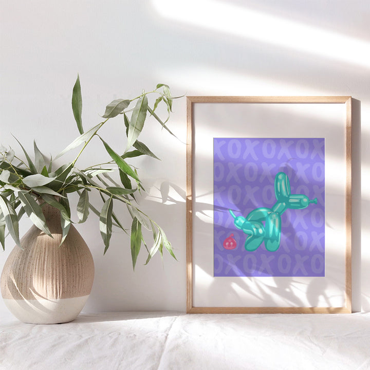 Purple Teal Blue Bathroom Accessories - Pop art Balloon Dog funny Bathroom Wall Decor - Dorm Room Decor - 60s 70s 80s Modern Bathroom Pictures - Cute Trendy Funky Kids Bathroom Wall Art Decorations