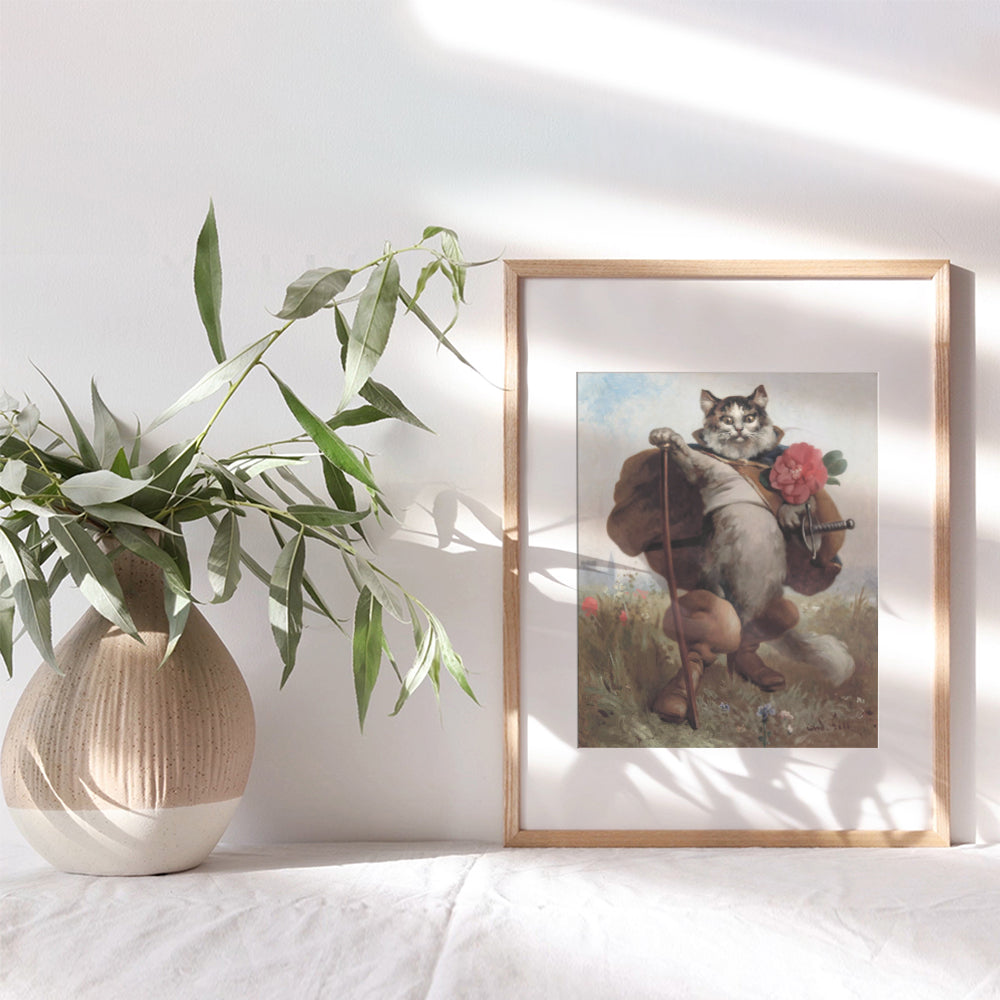 Cat Wall Art - Puss in Boots - Cat Wall Decor - Vintage Cat Print - Cat Lover Gifts for Women - Tabby Cat - Cute Cat - Room Decoration for Girls Bedroom - Kitty, Kitten, Pussycat Picture