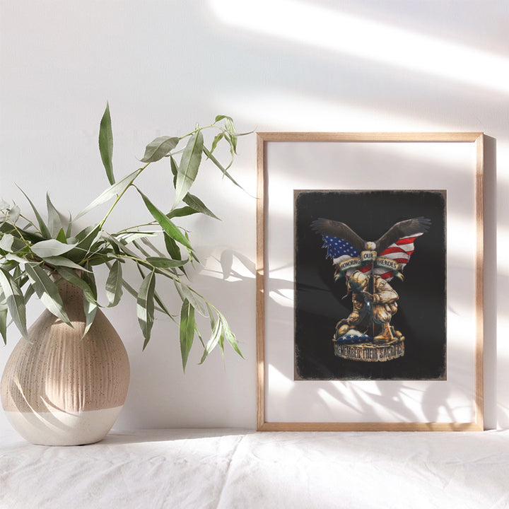 Military American Flag Wall Decor - US Wall Art Vintage Decor for Men, Army, Navy - 4th of July Rustic Decor - Memorial Day Patriotic Wall Decor - Veterans Day Man cave Decor, Home Office Wall Art