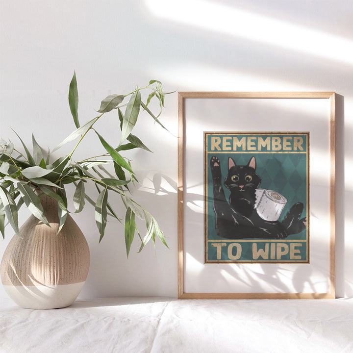 Cat Bathroom Decor - Remember to Wipe Cat Poster - Funny Bathroom Decor - Bathroom Wall Art - Bath Wall Decor - Cat Wall Art - Guest Bathroom Wall Decor - Restroom Decorations - Powder Room Decor