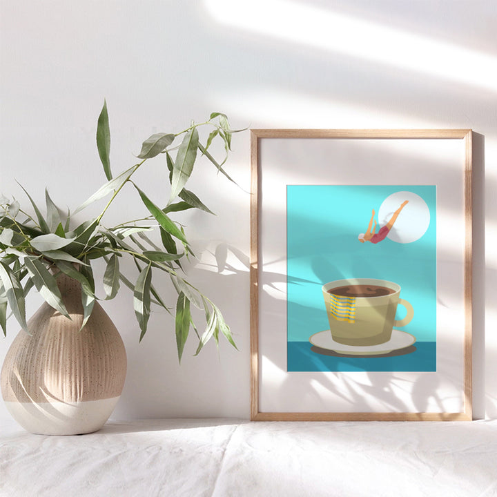 Kitchen Wall Art Coffee Bar Decor - Dining room Decor - Blue Mid-century modern Wall Decor - Small Kitchen Decor - Cafe Wall Art - Minimalist Decor - Retro Funny Kitchen Decor - Teal Kitchen Decor