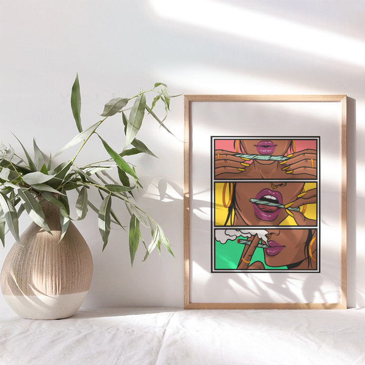 Stoner Room Decor - Dope Poster - Marijuana Decorations - African American Wall Art - African American Women, Black Woman- Pothead Cannabis Gifts - Blunt Weed Smoking Gifts - Black Art- Dope Wall Art