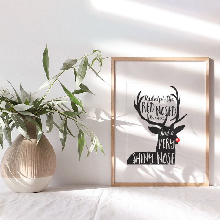 Rudolph the Red Nose Reindeer Decorations - Black Christmas Decorations - Xmas Decorations - Holiday Decorations - Cute Christmas Decorations - Christmas Wall Decor Poster - Christmas Wall Art