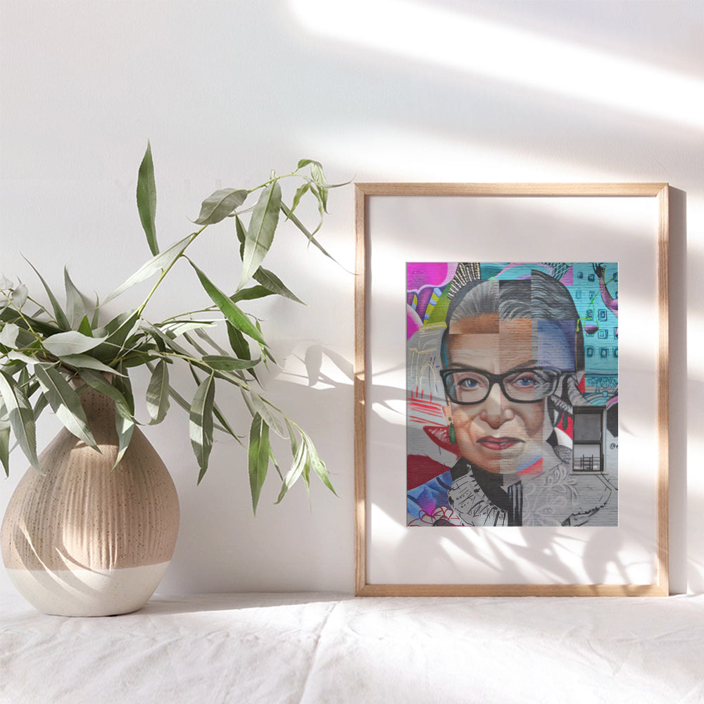 Ruth Bader Ginsburg Mural - RBG Graffiti Street Art - Unique Gift for Lawyer, Attorney, Judge, Liberal, Democrat, Feminist, Women - Cool Home Decor Wall Art Picture Print. 8x10 Unframed