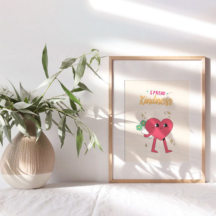 Cute Heart Wall Art & Decor - Retro style Love Wall Decor - Indie Trendy Wall Art - Preppy Wall Decor - 70s Retro Pop art - positive Inspirational quote Happy Home Decor - Cute Aesthetic Room Decor