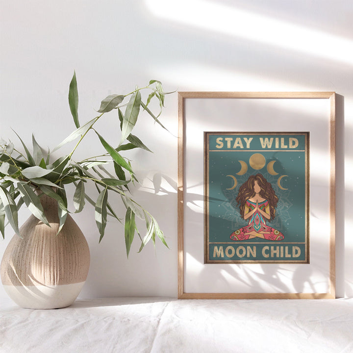 Stay Wild Moon Child Wall Art - Spiritual Yoga Gifts for Women - Boho Bohemian Wall Decor - Hippy Hippie Room Decor - New Age Zen Meditation Mandala Decor - Inspirational Positive Quotes Poster