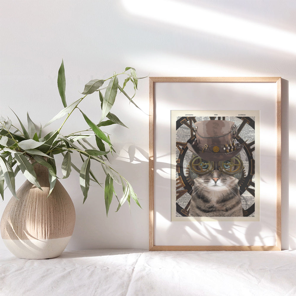 Steampunk Cat Wall Art & Decor - Steampunk Accessories - Gothic Home Decor - Goth Room Decor - Kitty Kitten Cat Lover Gifts - Cat Gifts for Women - Cute Cat Posters for Girls Bedroom, Living Room