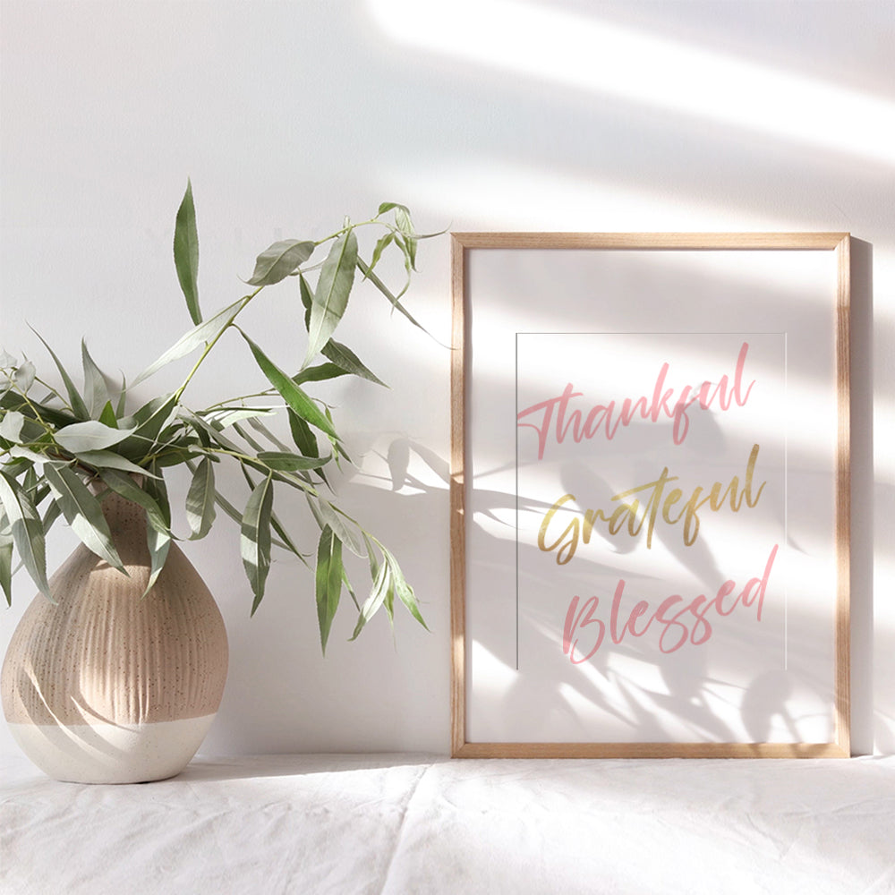 Thankful Grateful Blessed Wall Decor - Girls Room Decor - Christian Gifts - Baby Nursery Wall Art - Motivational Quotes Wall Decor for Women- Family Room Decor - Blessed Sign Inspirational Wall Decor