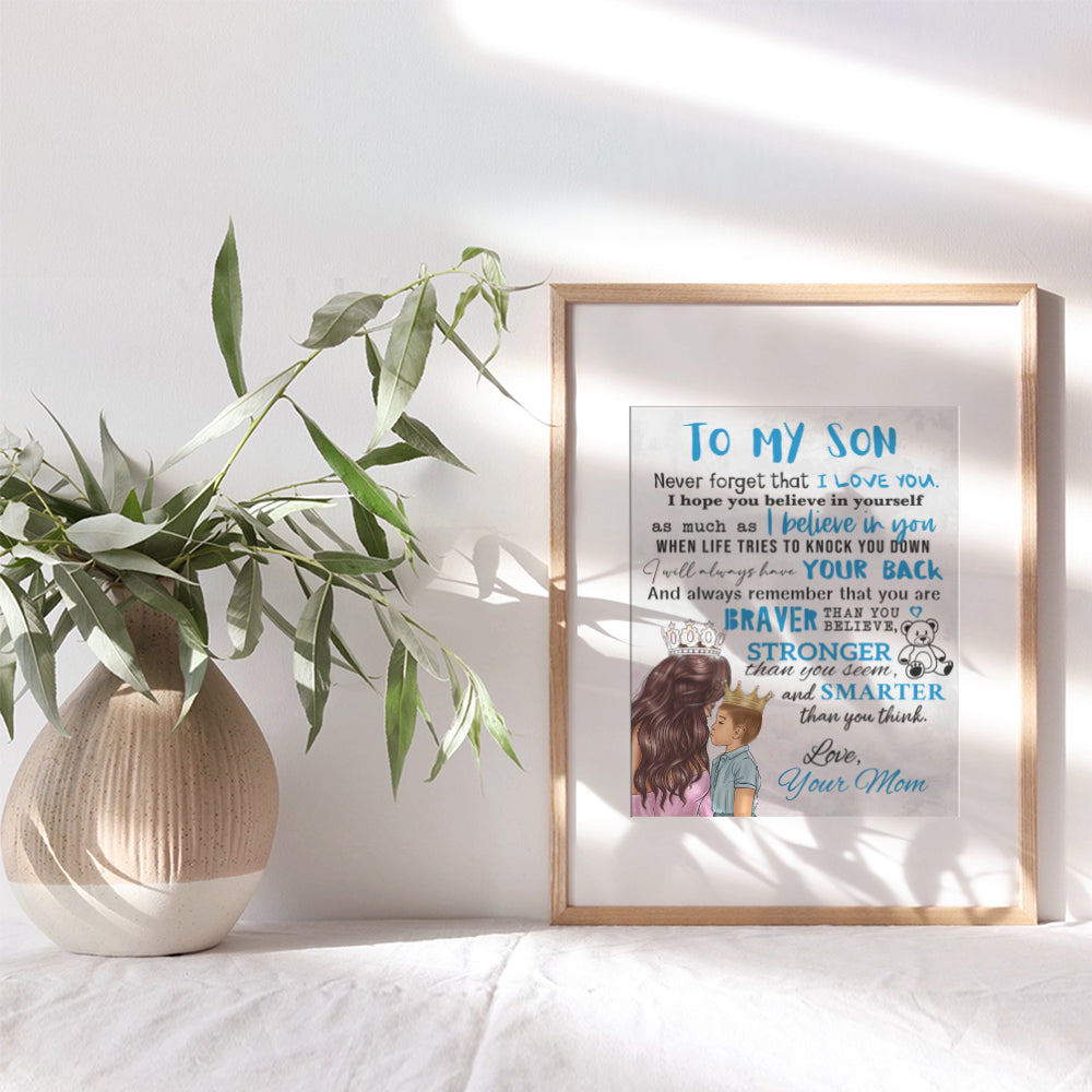 Boys Bedroom Decor - To My Son - Little Boy Kids Room decoration - Baby shower Gift - Blue Nursery Decor - Family Wall Decor Poster - Mom Mother Mexicans Latinx Infant Toddler Child Wall Art & Decor