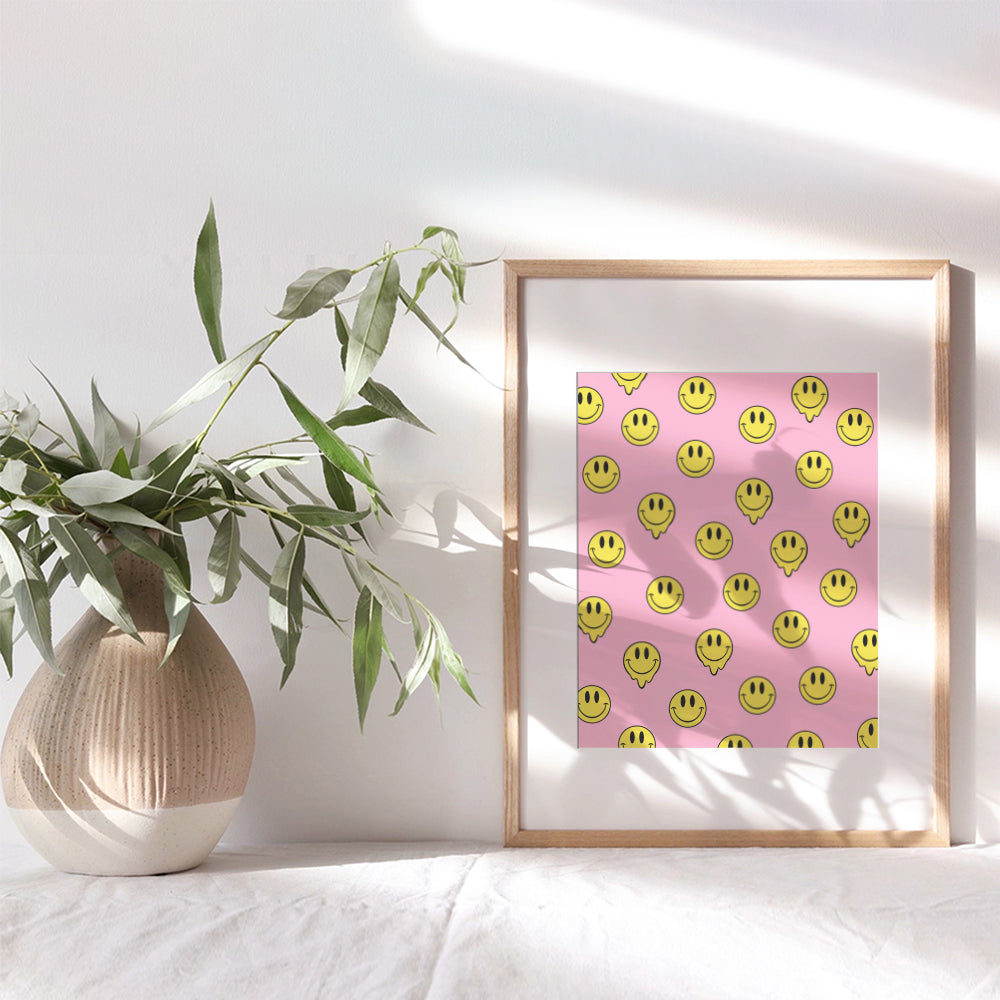 Indie Smiley Face Wall Art & Decor - Aesthetics Room Decor Poster - Yellowbird Art & Design Preppy Room Decor Retro decoration - Happy Home Decor - Pink Yellow Girl Bedroom Decor UNFRAMED 8x10