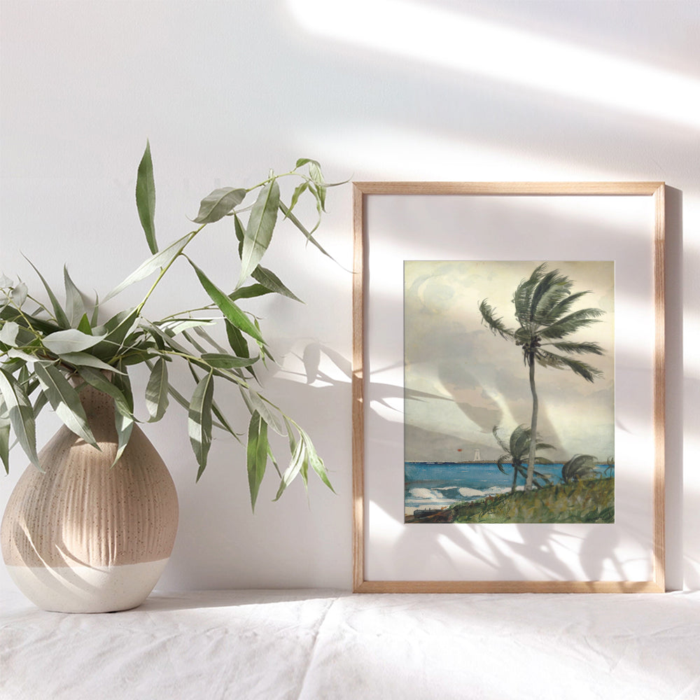 Palm Tree Coastal Wall Decor - Tropical Nautical Ocean Seascape Art for Bathroom, Living Room, Bedroom, Beach House - Gift for Sea Lovers - Vintage Winslow Homer Painting - 8x10 Poster Picture